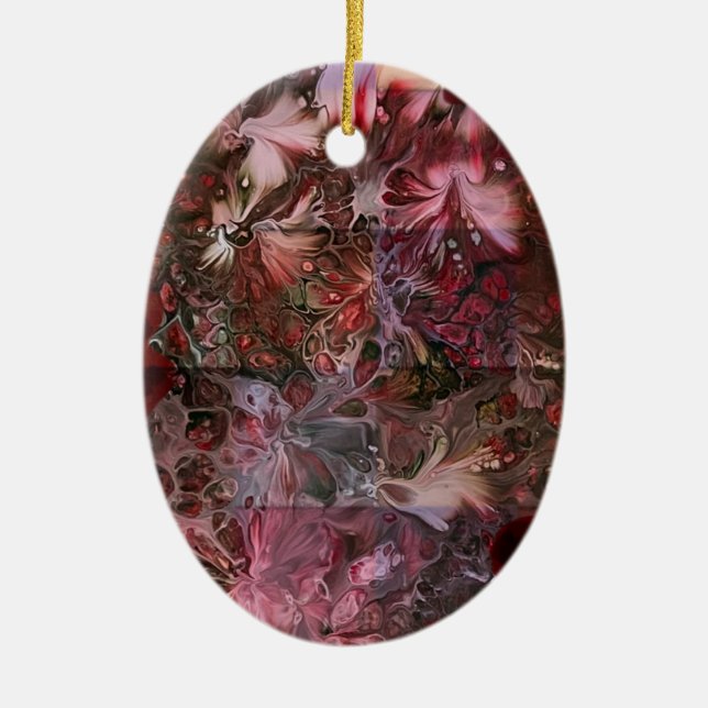 Abstract Oval Christmas Ornament- plain back Ceramic Tree Decoration (Front)