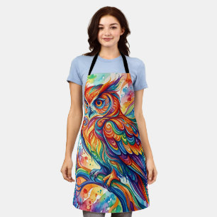 Abstract Owl Branch Rainbow Watercolor Apron