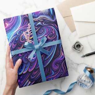 Abstract Owl Cosmic Purple Wrapping Paper