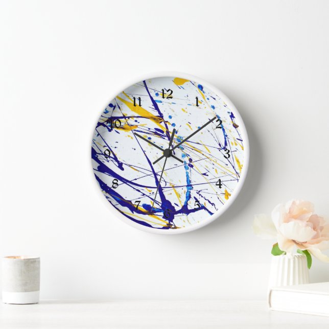 Abstract paint blue and gold splatter clock (Home)
