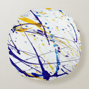 Abstract paint blue round cushion