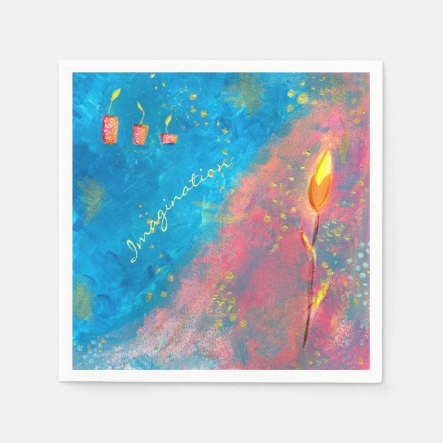 Abstract paint blue sea candles vivid colours  napkin (Front)