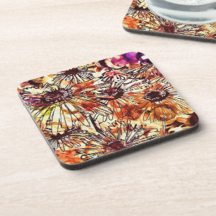 Abstract Paint Daub Sunflower Pattern Coaster