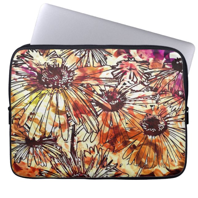 Abstract Paint Daub Sunflower Pattern Laptop Sleeve (Front)
