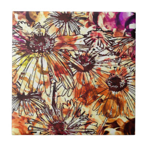 Abstract Paint Daub Sunflower Pattern Tile