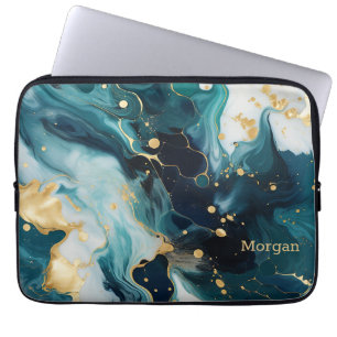 Abstract Paint Design, Gold Name or Monogram Laptop Sleeve