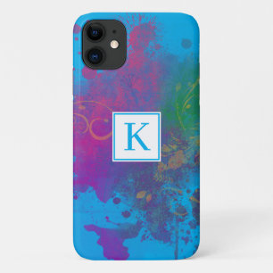 Abstract Paint Splashes, Swirls Blue Monogram Case-Mate iPhone Case