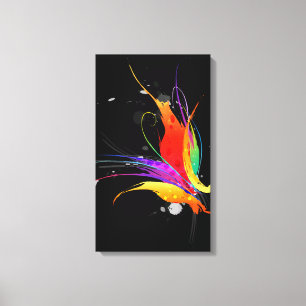 Abstract Paint Splatter Bird of Paradise on Black Canvas Print