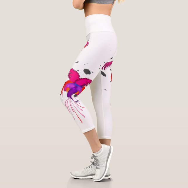 Abstract Paint Splatter Fuchsia Blossoms Capri Leggings (Left)