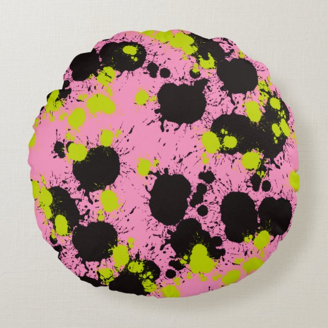 Abstract Paint Splatter Pattern Round Cushion (Front)
