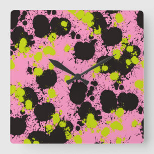 Abstract Paint Splatter Pattern Square Wall Clock