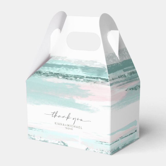 Abstract Paint Stroke Wedding Thanks V2 Teal ID886 Favour Box (Front Side)