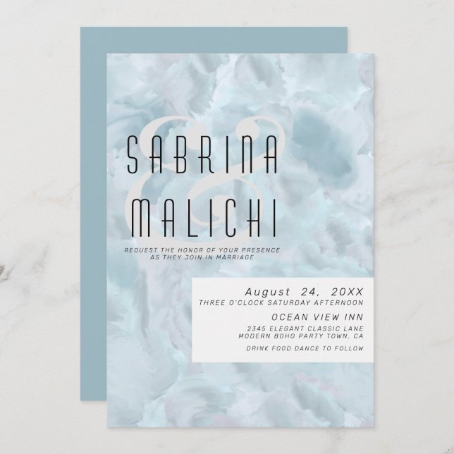 Abstract Paint Strokes Pale Dusty Blue  Invitation (Front/Back)