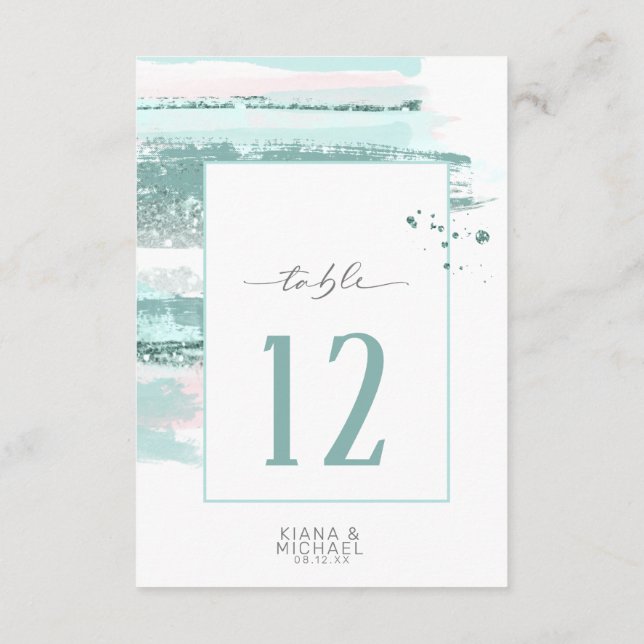 Abstract Paint Strokes Wedding Table Teal ID886 Invitation (Back)