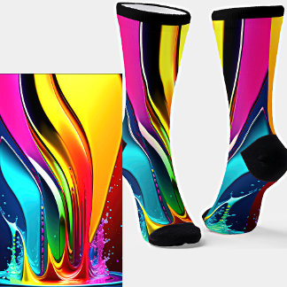 Abstract Paint Swirls with Splash on Black  Socks