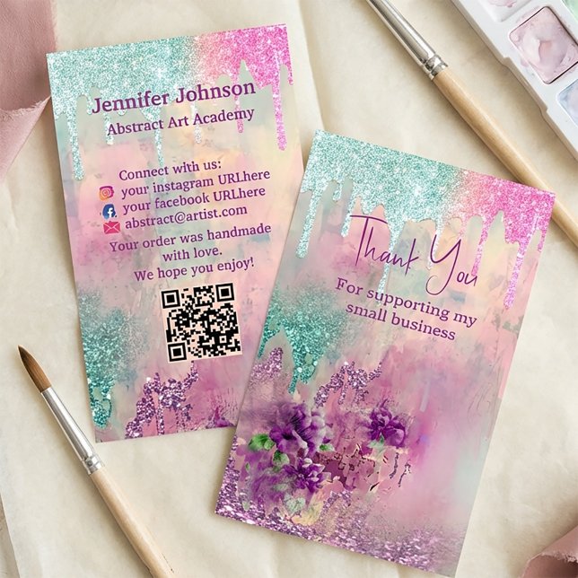  Abstract Paint Watercolor Artist Thank You Business Card (Abstract Paint Watercolor Artist Thank You Business Card #thankyoucard #supportbusiness #qrcode)