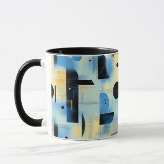 Abstract painted composition in blue and yellow mug