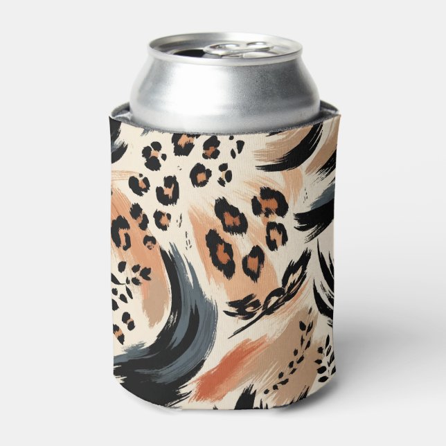 Abstract Painted Exotic Animal Print Leopard  Can Cooler (Can Front)