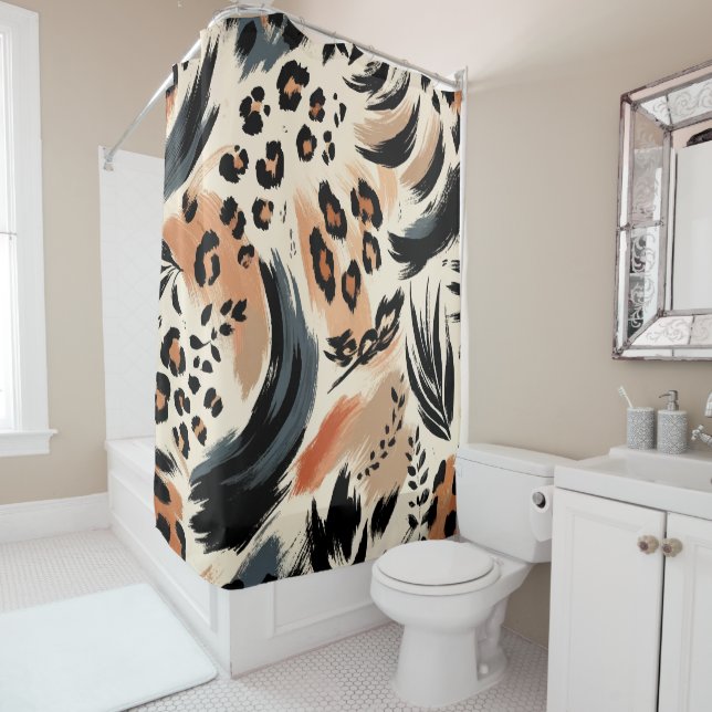 Abstract Painted Exotic Animal Print Leopard  Shower Curtain (In Situ)