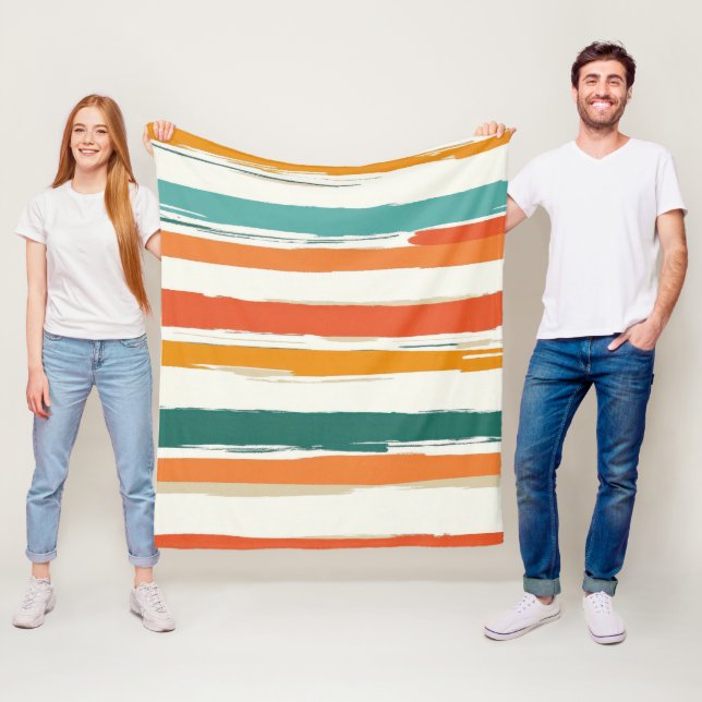 Abstract Painted Horizontal Brush Stripes Boho Fleece Blanket (In Situ)