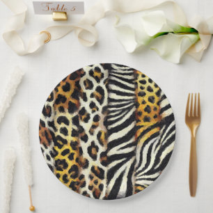 Abstract Painted Mixed Wild Animal Print Paper Plate