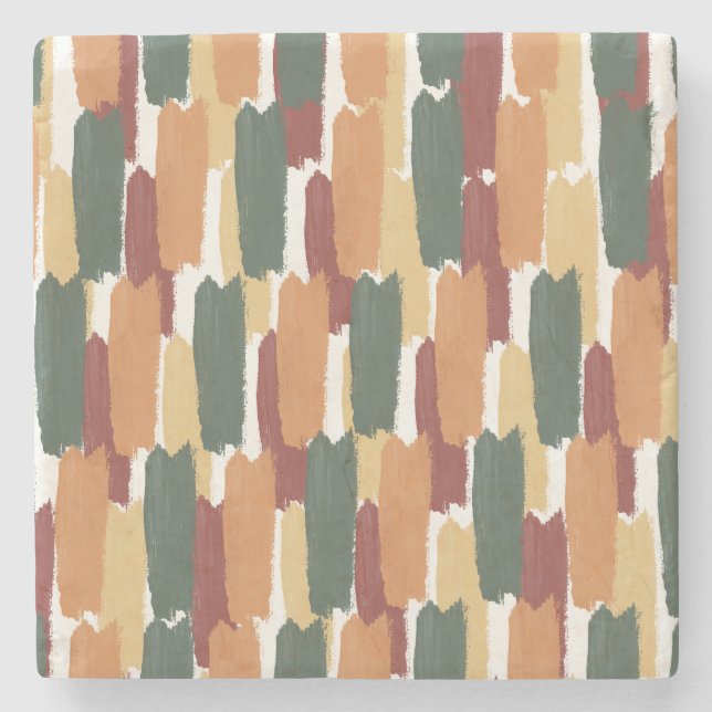 Abstract Painted Stripe Mediterranean Hues Stone Coaster (Front)