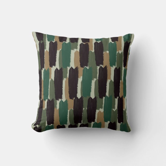 Abstract Painted Stripe Modern Earthy Tone Cushion (Front)
