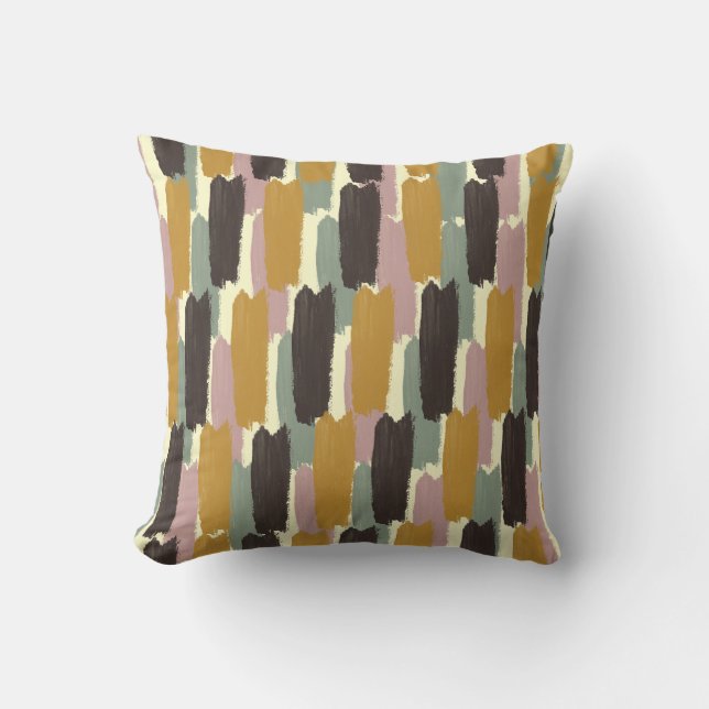 Abstract Painted Stripe Modern Retro Botanical  Cushion (Front)