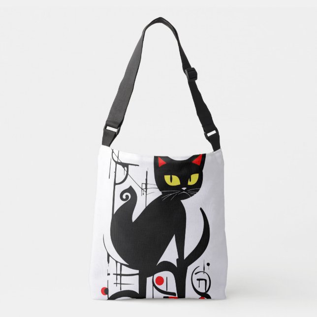 Abstract Painting Black Cat Crossbody Bag (Front)