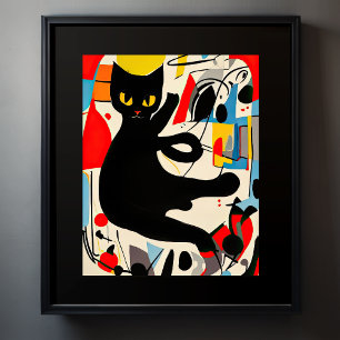 Abstract Painting Black Cat Poster