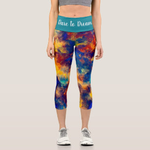 Abstract Painting Blue Yellow Red Capri Leggings