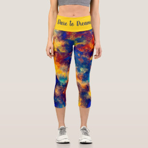 Abstract Painting Blue Yellow Red Capri Leggings