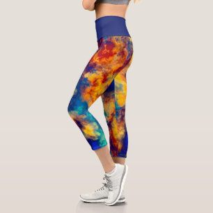 Abstract Painting Blue Yellow Red Capri Leggings