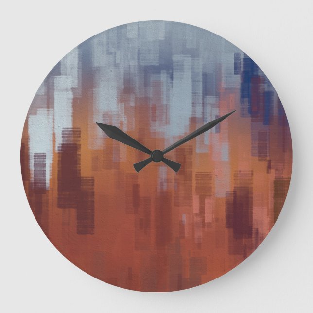 Abstract painting, colourful concrete wall. large clock (Front)