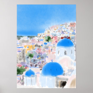 Abstract painting Greece island Santorini oil past Poster
