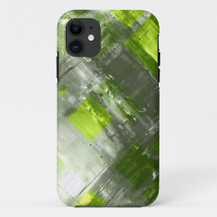 Abstract Painting   Green Grey Squares Case-Mate iPhone Case