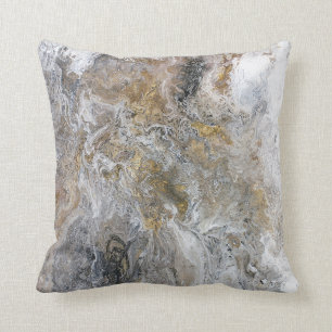 Abstract Painting Grey Black Gold White Artwork Cushion