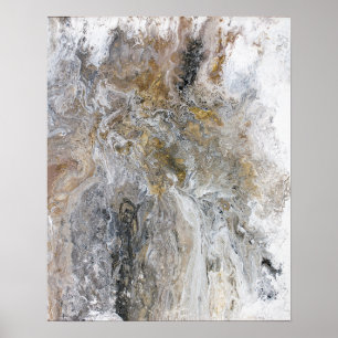 Abstract Painting Grey Black Gold White Artwork Poster