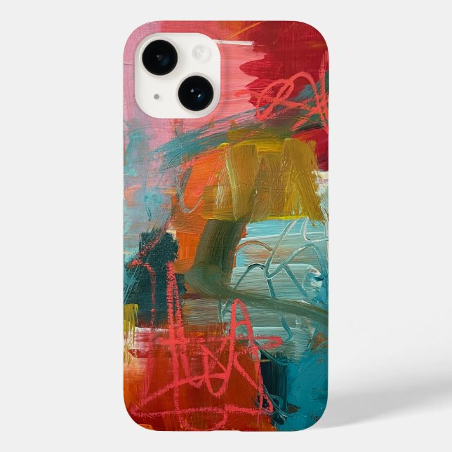 Abstract painting in teal and red for iPhone 14 Case-Mate iPhone Case (Back)