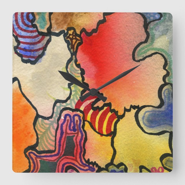 Abstract painting in warm and cool colour cells square wall clock (Front)
