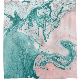 Abstract painting, marble effect, turquoise pink. shower curtain
