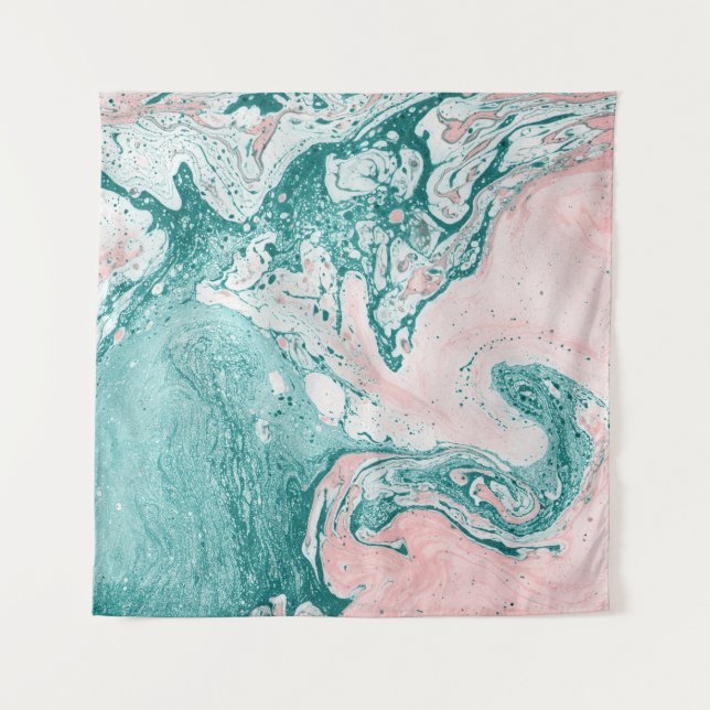 Abstract painting, marble effect, turquoise pink. tapestry (Front)