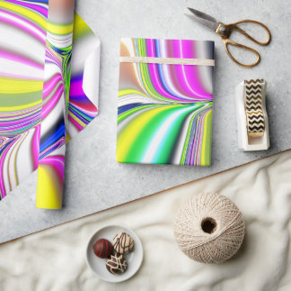 Abstract painting modern art 3d effect in neon col wrapping paper