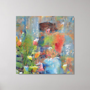 Abstract Painting of a Girl picking flowers Canvas Print