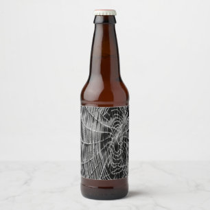 Abstract Painting Of A Grey White Cobweb On Black Beer Bottle Label