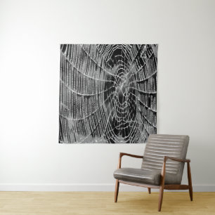Abstract Painting Of A Grey White Cobweb On Black Tapestry