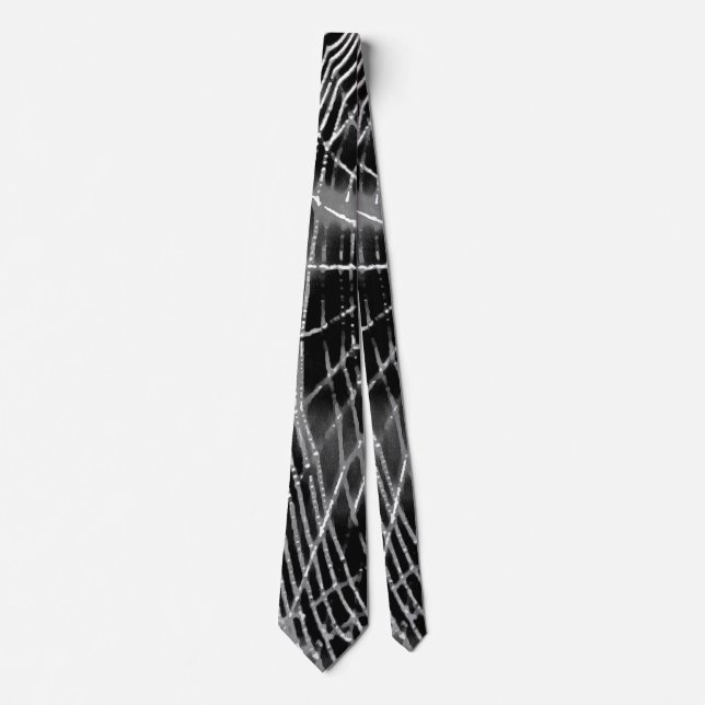 Abstract Painting Of A Grey White Cobweb On Black Tie (Front)