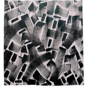 ABSTRACT PAINTING OF BLACK AND WHITE COLORS SHOWER CURTAIN