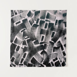 ABSTRACT PAINTING OF BLACK AND WHITE COLORS TAPESTRY