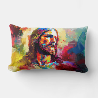 abstract painting of jesus face lumbar cushion